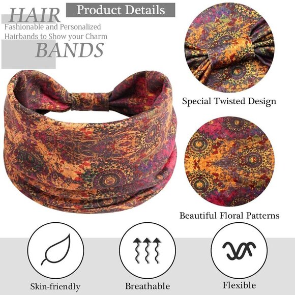 6 Pack Boho Headbands Women Wide Twist Knotted Elastic Hair Bands for Yoga Worko main image 5